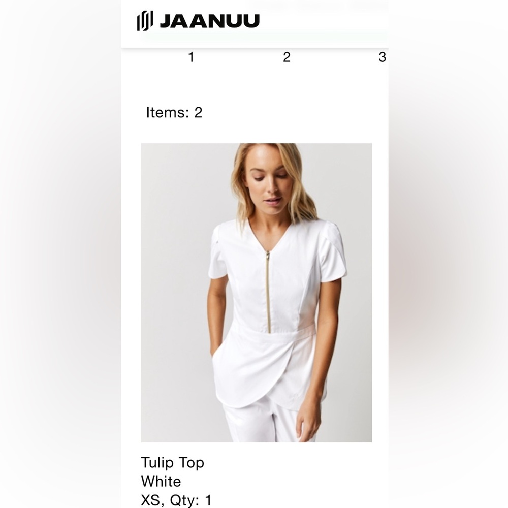 NWT Jaanuu Tulip Scrub top, white- SIZE XS
